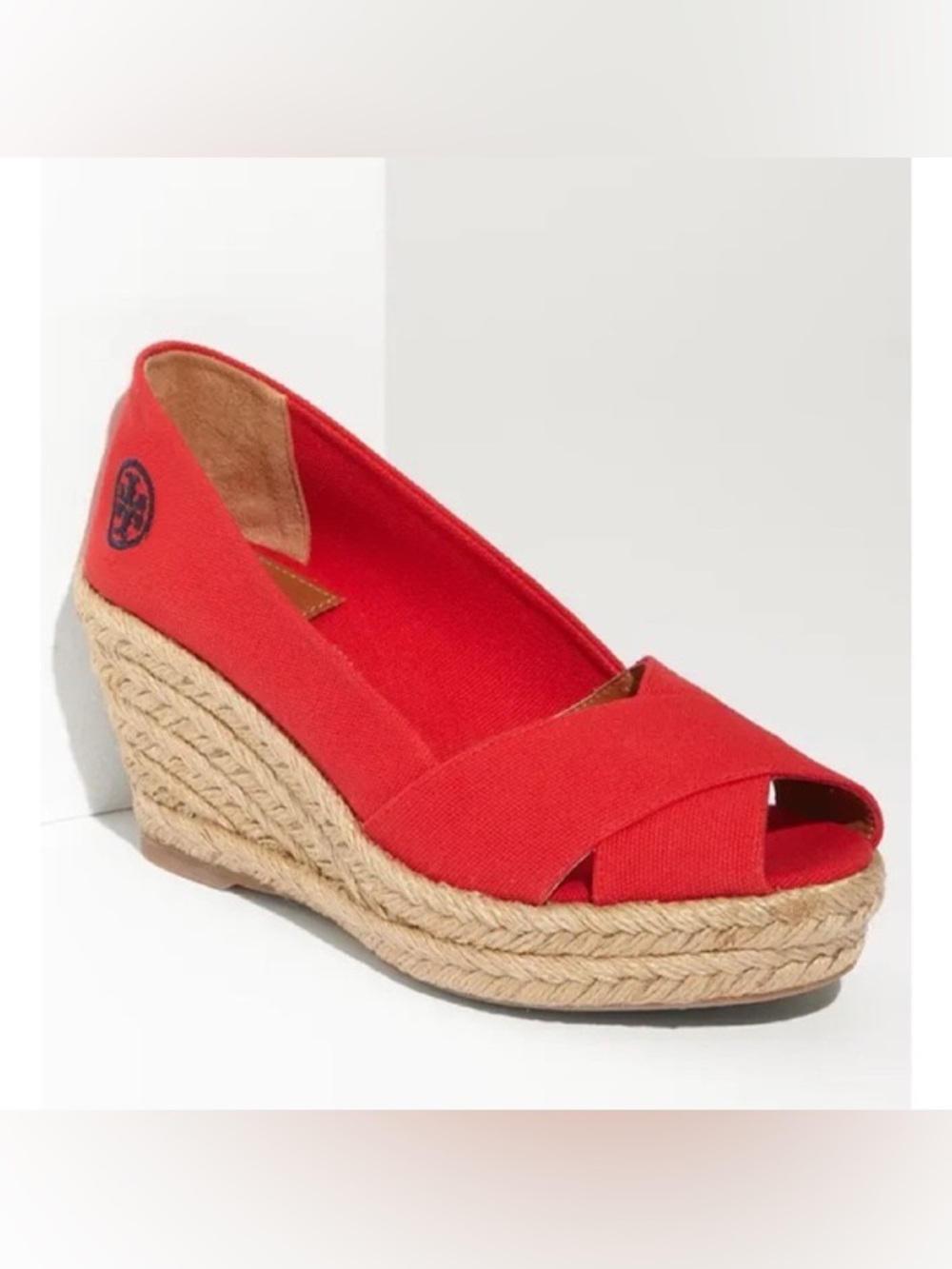 TORY BURCH FILIPA CANVAS ESPADRILLE RED Size 8 SHOES WEDGE